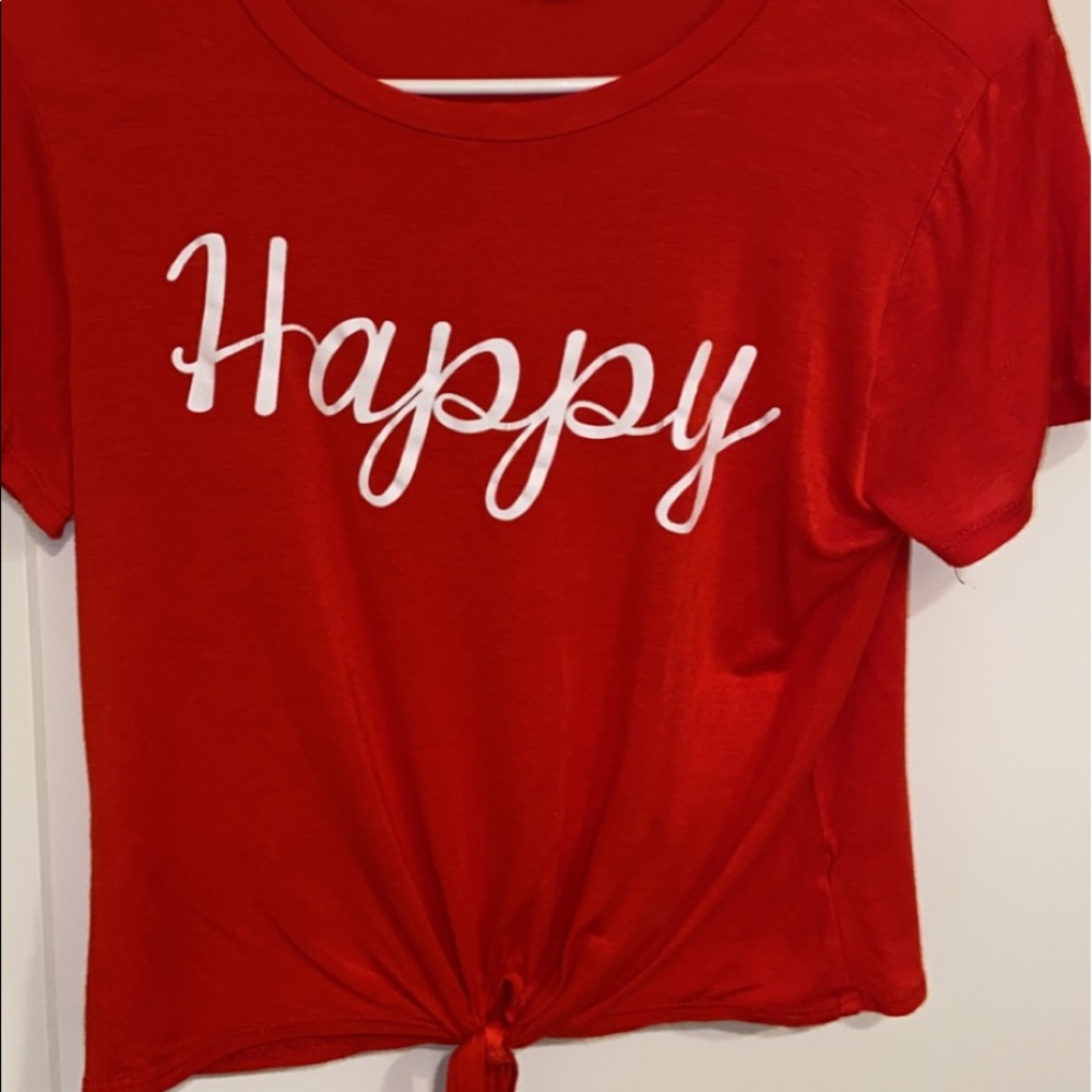 easy comfy “happy” shirt with words on back